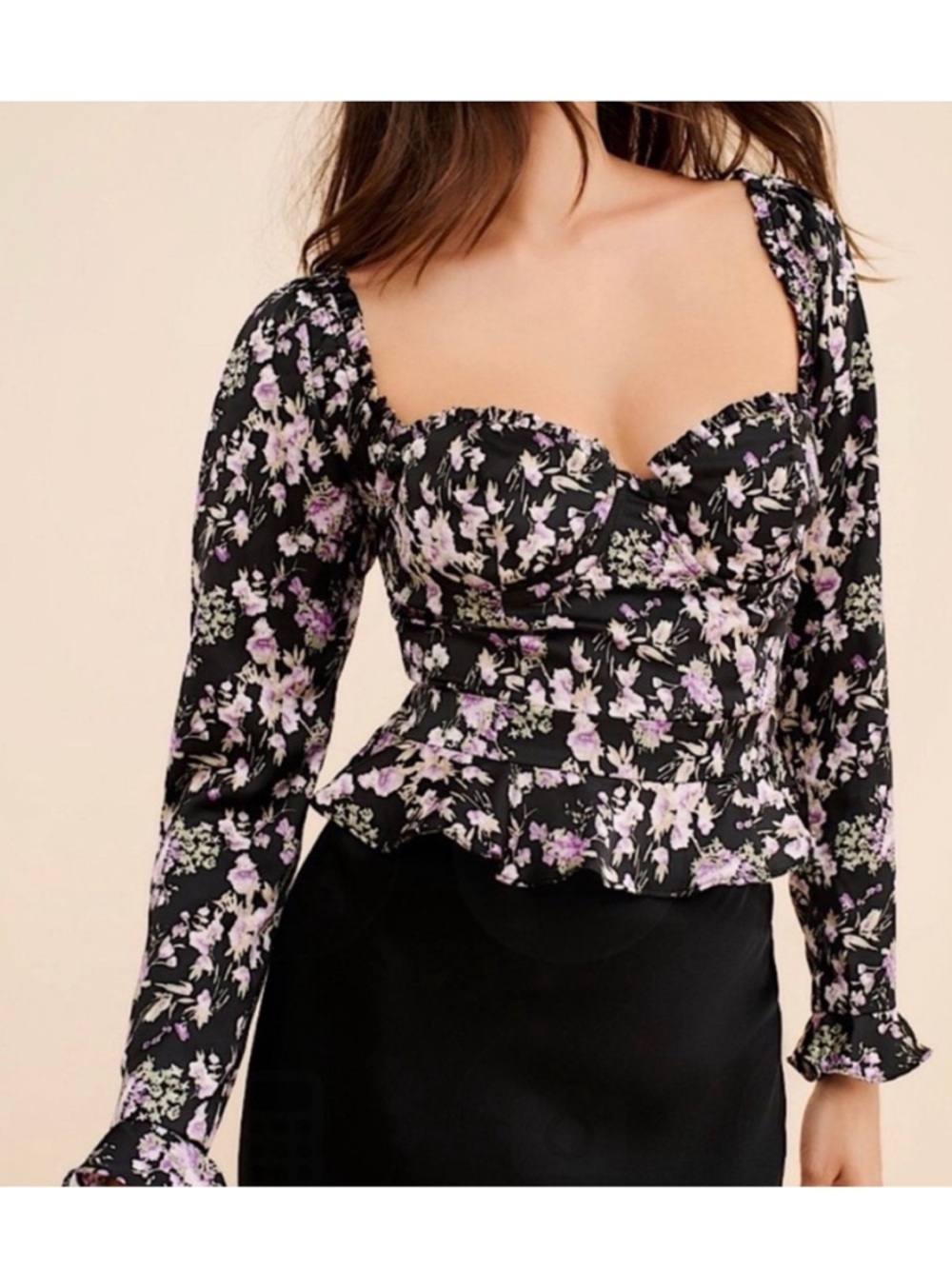 Astr Floral Sweetheart Peplum Blouse